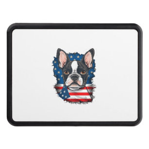 Patriotic Boston Terrier Dog Puppy American Flag 4 Hitch Cover