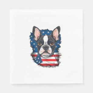 Patriotic Boston Terrier Dog Puppy American Flag 4 Napkins