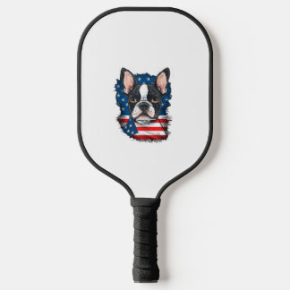 Patriotic Boston Terrier Dog Puppy American Flag 4 Pickleball Paddle