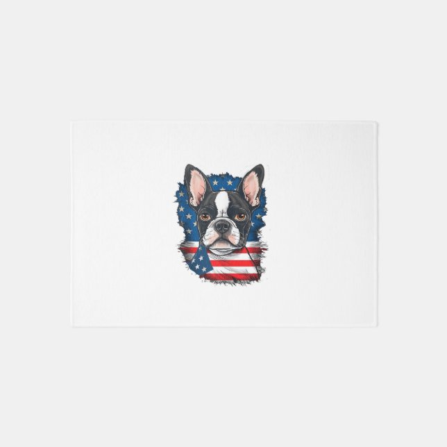 Patriotic Boston Terrier Dog Puppy American Flag 4 Rug (Front)