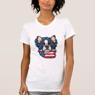 Patriotic Boston Terrier Dog Puppy American Flag 4 T-Shirt