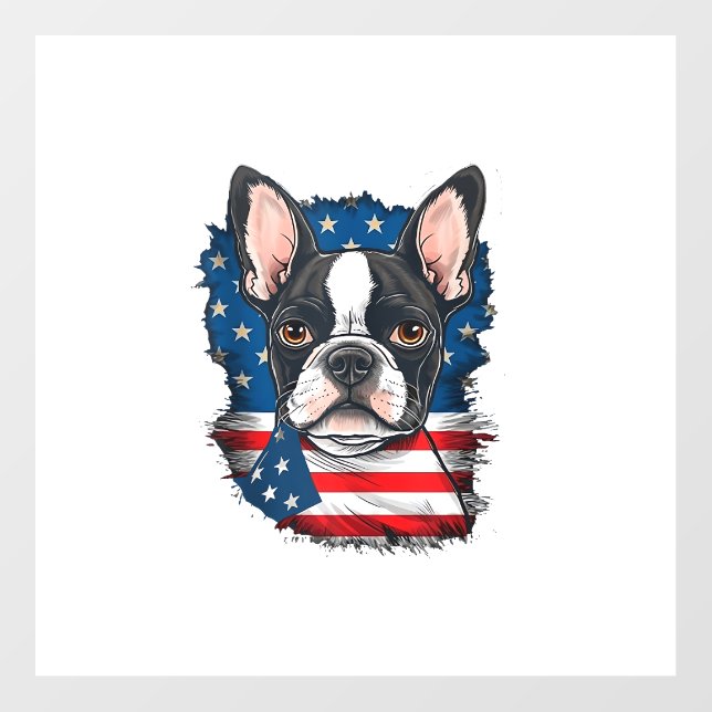 Patriotic Boston Terrier Dog Puppy American Flag 4 Wall Decal (Front)