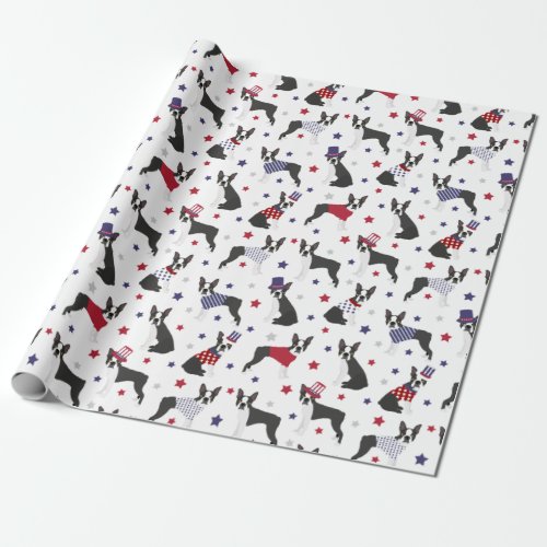 Patriotic Boston Terrier Dog Wrapping Paper