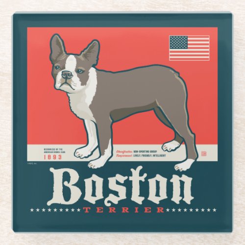 Patriotic  Boston Terrier Glass Coaster