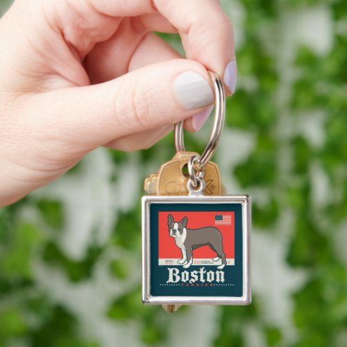 Patriotic  Boston Terrier Keychain