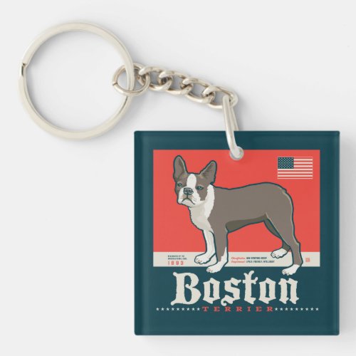 Patriotic  Boston Terrier Keychain
