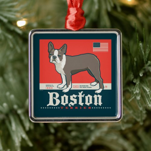 Patriotic  Boston Terrier Metal Ornament
