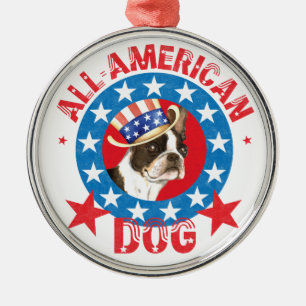Patriotic Boston Terrier Metal Ornament