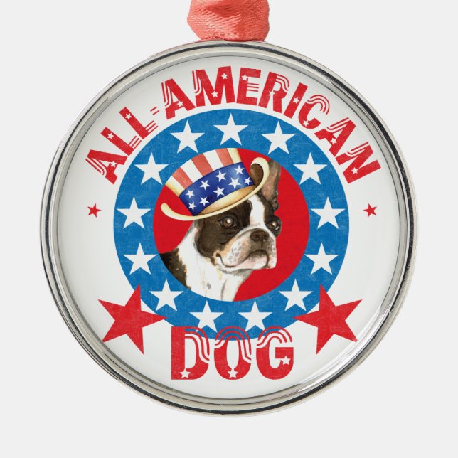 Patriotic Boston Terrier Metal Ornament (Front)