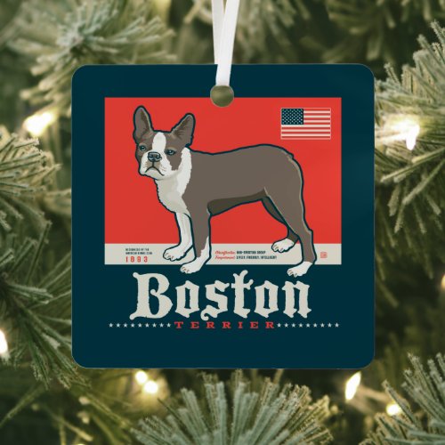 Patriotic  Boston Terrier Metal Ornament