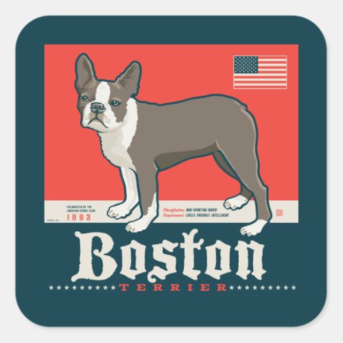 Patriotic  Boston Terrier Square Sticker