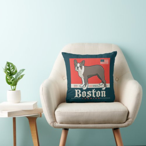 Patriotic  Boston Terrier Throw Pillow
