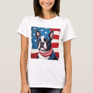 Patriotic Boston Terrier With American Flag T-Shirt
