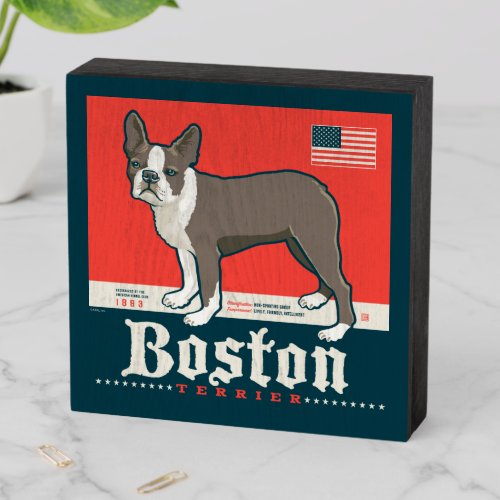 Patriotic  Boston Terrier Wooden Box Sign