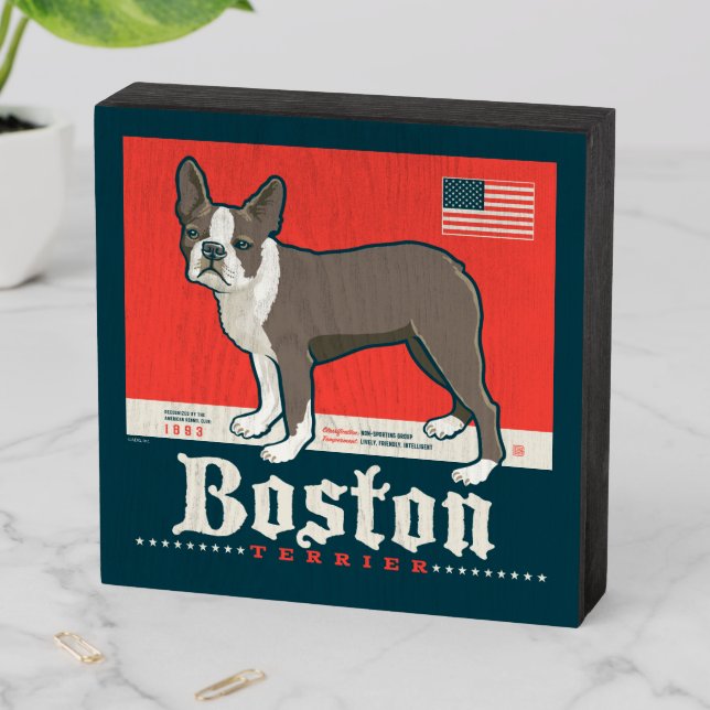 Patriotic | Boston Terrier Wooden Box Sign (In Situ Horizontal)