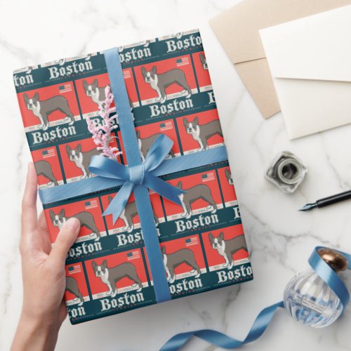 Patriotic  Boston Terrier Wrapping Paper