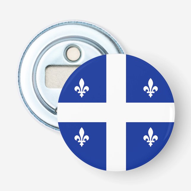 Patriotic bottle opener with Flag of Quebec (Front)