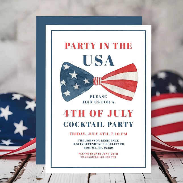 Patriotic Bow 4th Of July Cocktail Party Invitation (Patriotic Bow 4th Of July Cocktail Party Invitation)