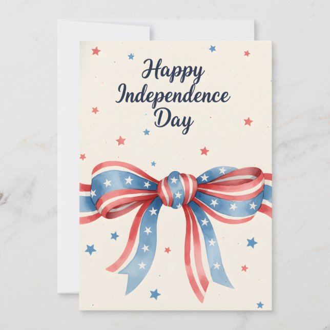 Patriotic Bow Happy Independence Day Watercolor US Holiday Card (Front)