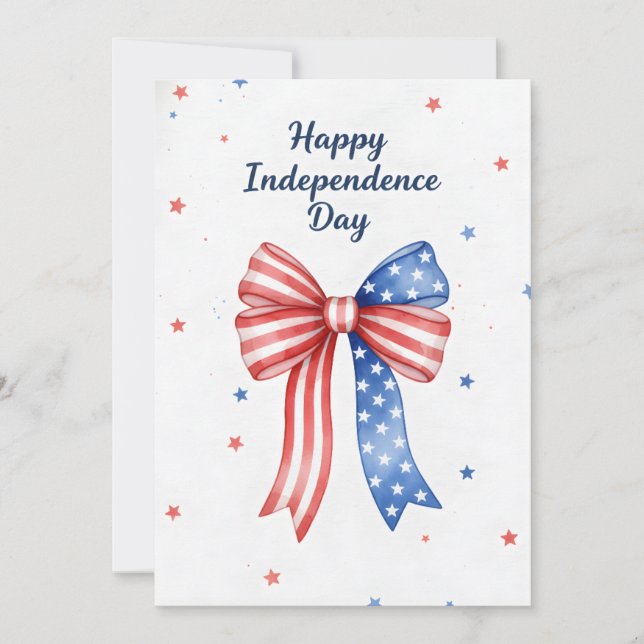 Patriotic Bow Happy July 4th! USA Independence Holiday Card (Front)