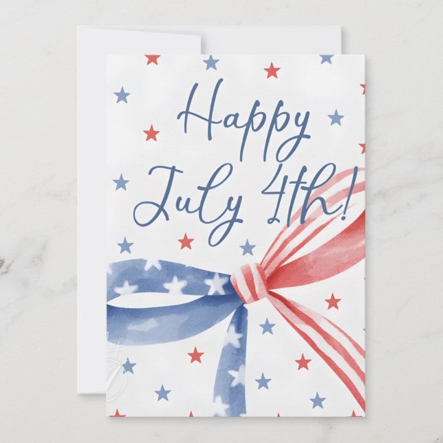 Patriotic Bow Happy July 4th! USA Independence Holiday Card (Front)