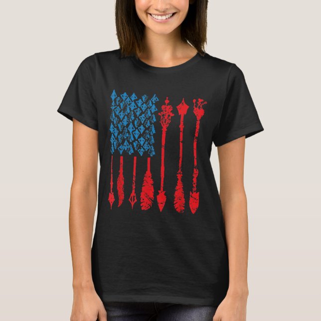 Patriotic Bow Hunting   Usa American Flag Arrows T T-Shirt (Front)