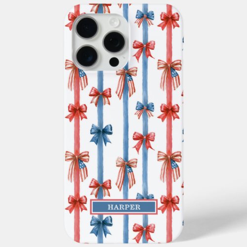 Patriotic Bows and Stripes Monogrammed iPhone 15 Pro Max Case