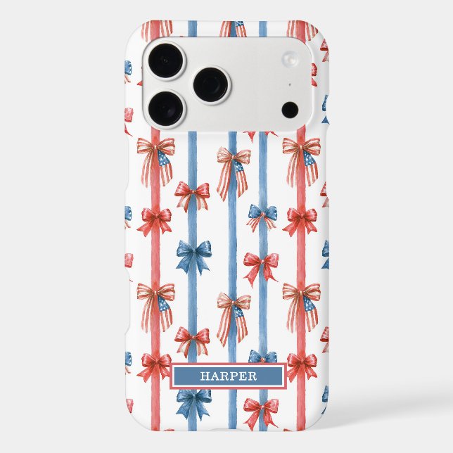 Patriotic Bows and Stripes Monogrammed Case-Mate iPhone Case (Back)