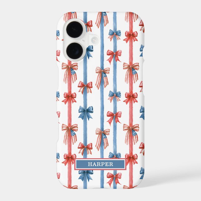 Patriotic Bows and Stripes Monogrammed Case-Mate iPhone Case (Back)