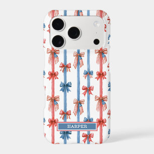 Patriotic Bows and Stripes Monogrammed iPhone 17 Pro Case