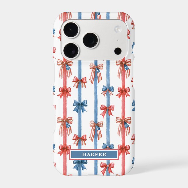 Patriotic Bows and Stripes Monogrammed Case-Mate iPhone Case (Back)