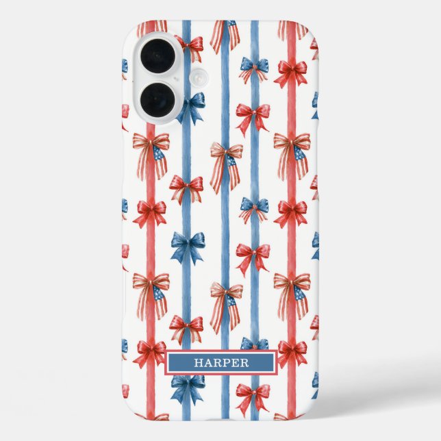 Patriotic Bows and Stripes Monogrammed Case-Mate iPhone Case (Back)