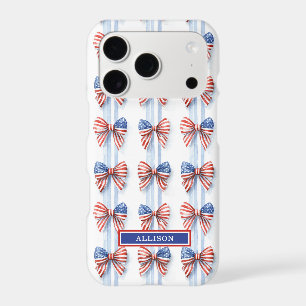 Patriotic Bows On Stripes Monogrammed Case-Mate iP iPhone 17 Pro Case