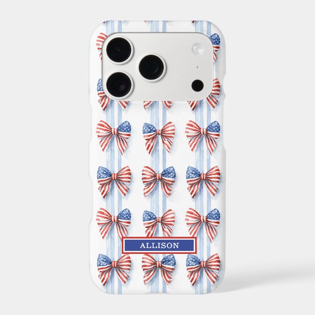 Patriotic Bows On Stripes Monogrammed Case-Mate iP iPhone Case (Back)