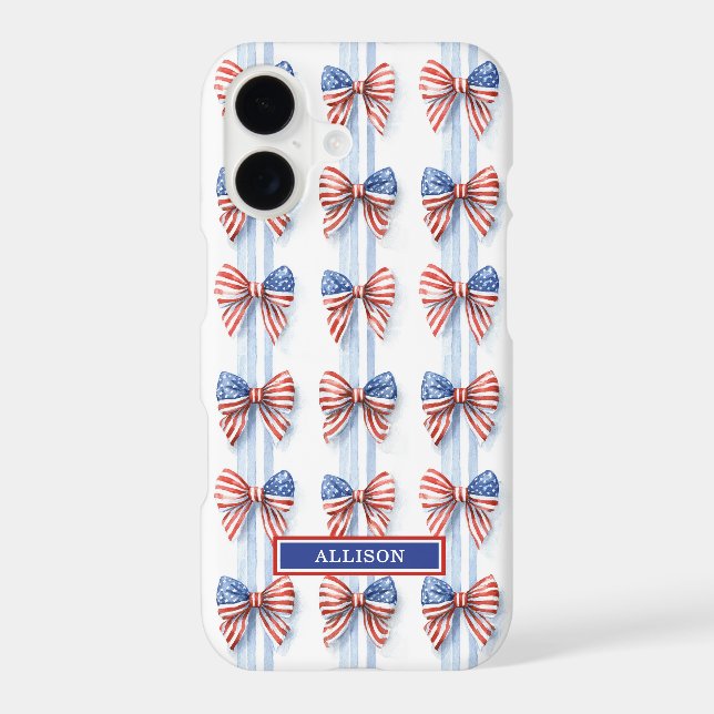 Patriotic Bows On Stripes Monogrammed Case-Mate iP iPhone Case (Back)