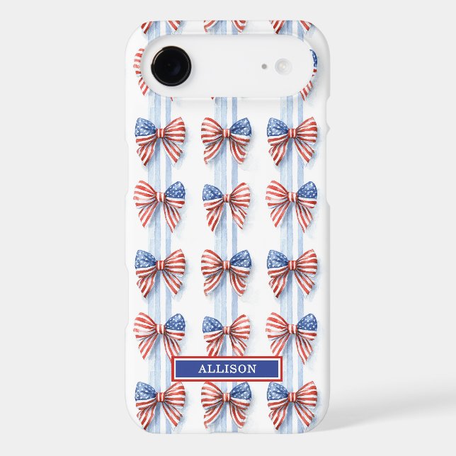 Patriotic Bows On Stripes Monogrammed Case-Mate iP iPhone Case (Back)