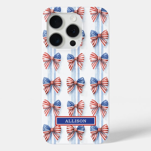 Patriotic Bows On Stripes Monogrammed Case-Mate iP iPhone Case (Back)