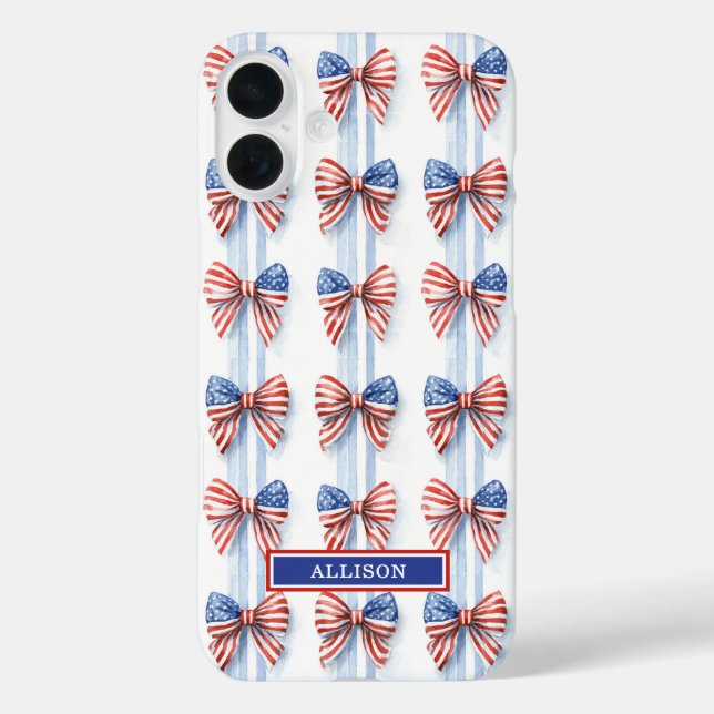 Patriotic Bows On Stripes Monogrammed Case-Mate iP iPhone Case (Back)