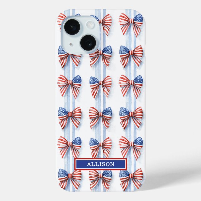 Patriotic Bows On Stripes Monogrammed Case-Mate iP iPhone Case (Back)