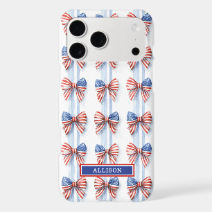 Patriotic Bows On Stripes Monogrammed Case-Mate iP iPhone 17 Pro Max Case