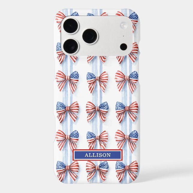 Patriotic Bows On Stripes Monogrammed Case-Mate iP iPhone Case (Back)