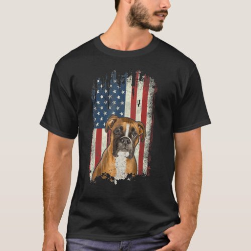 Patriotic Boxer American Flag Dog  Men Women T_Shirt