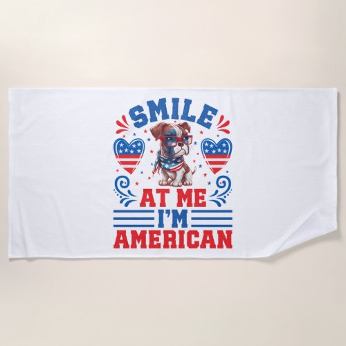 Patriotic Boxer Dog for 4th Of July Beach Towel