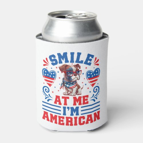 Patriotic Boxer Dog for 4th Of July Can Cooler
