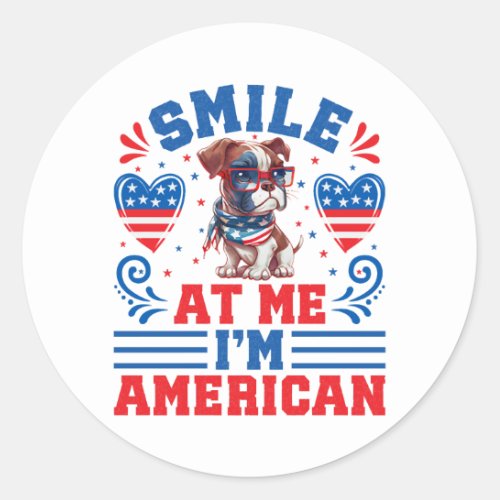 Patriotic Boxer Dog for 4th Of July Classic Round Sticker