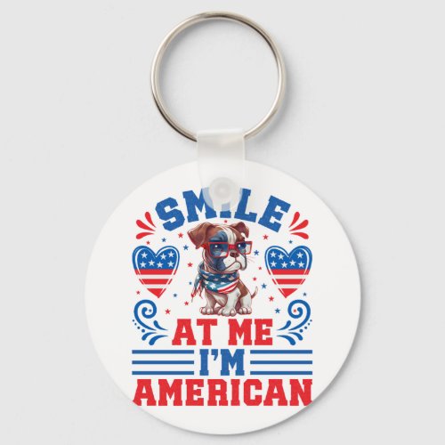 Patriotic Boxer Dog for 4th Of July Keychain