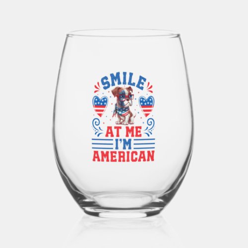 Patriotic Boxer Dog for 4th Of July Stemless Wine Glass