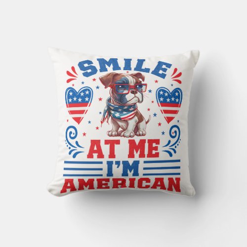 Patriotic Boxer Dog for 4th Of July Throw Pillow