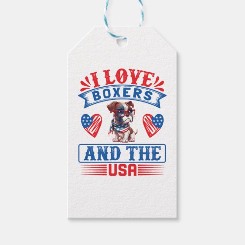 Patriotic Boxer Dog Gift Tags