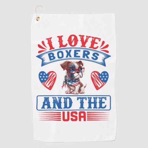 Patriotic Boxer Dog Golf Towel